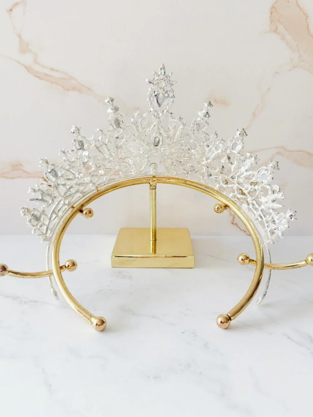 Vintage Silver Crystal Tiara Crown for Bridal Wedding, Pageants and Quinceañeras
